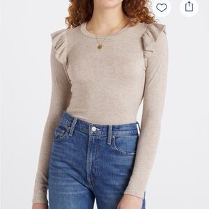 Women's Beige Ruffle Sleeve Bodysuit